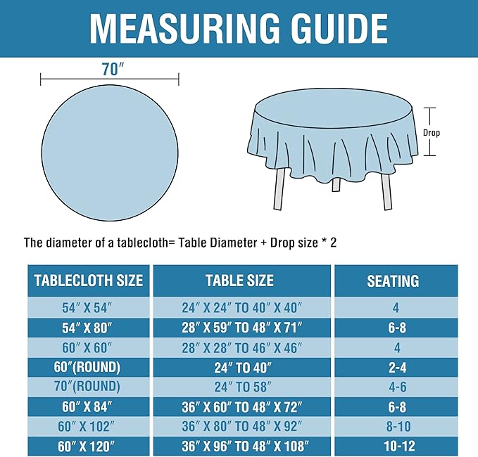 H.VERSAILTEX Linen Textured Tablecloth Round 70 inch Waterproof Decorative Table Cloth Spill-Proof Linen Look Cover for Party Table Extra Soft and Thick Fabric Wrinkle Free, Heather Stone Blue