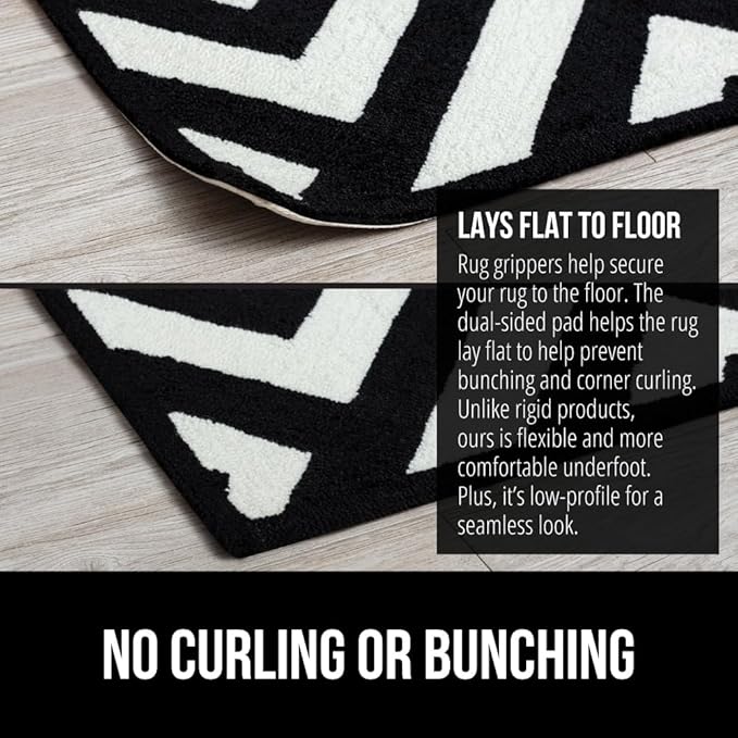 GORILLA GRIP 12 Pc Rug Gripper Pads Keep Area Rugs Corners from Curling, Reusable Double-Sided Stickers Holds Down Carpet in Place, Grips on Tile and Hardwood Floors Helps Prevent Sliding, Home Décor