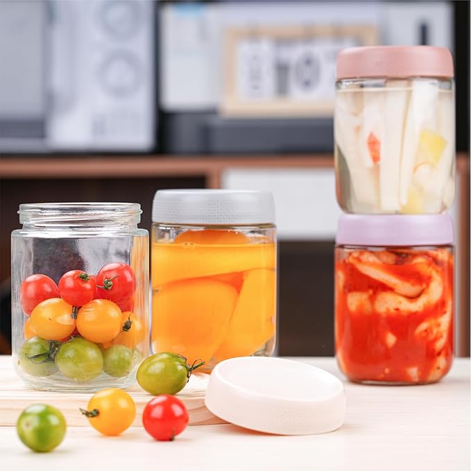 16 oz Overnight Oats Containers with Lids,Wide Mouth Mason jars,Airtight Glass Jars for Yogurt，Milk,Salad,Cereal,Snacks,Sugar,Spice (4)