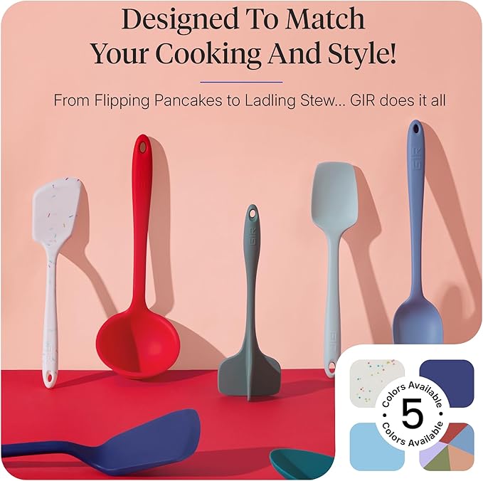 GIR: Get It Right 5-Piece Silicone Ultimate Kitchen Utensils Set - Ladle, Spatula, Flip, Spoon & Spoonula - Non-Toxic Cooking Utensils for Nonstick Cookware, Cooking and Baking - Black