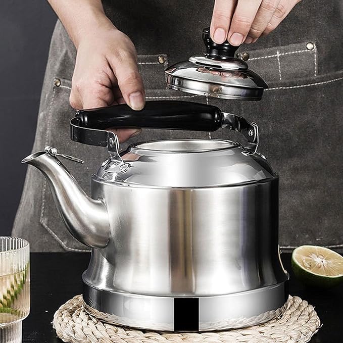 Tea kettle, 4.2 Quart Food Grade 304 Stainless Steel Tea Kettle for Stove top Whistling Teapot with Cool Touch Ergonomic Handle, Suitable for All Heat Sources(4L)