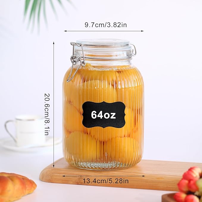 Wide Mouth Mason Jars 64 oz,3 Pack Large Half Gallon Mason Jar with Airtight Lids,Clear Glass Airtight Food Storage Containers for Preserving,Pickling,Fermenting