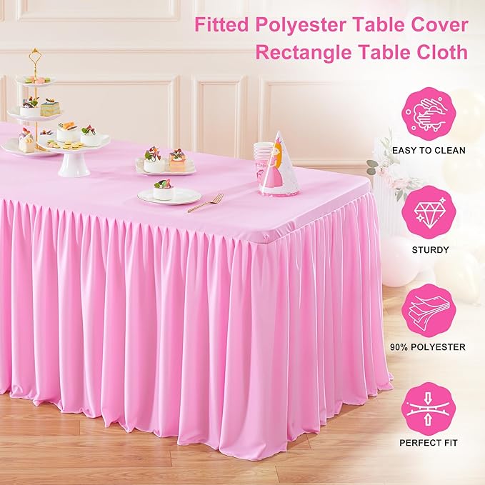 Wish Care 4 Pack Pink Rectangle Table Clothes for 6 Foot Tables, Polyester Fitted Tablecloths 6ft Stretch Table Cover for Wedding, Birthday, Parties, Trade Show, Craft Show