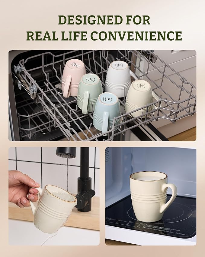 famiware Jupiter Coffee Mugs Set of 4, 13 oz Coffee Mug, Microwave and Dishwasher Safe, Coffee Cups with Handle for Coffee, Tea, Cocoa, Milk, Vanilla White