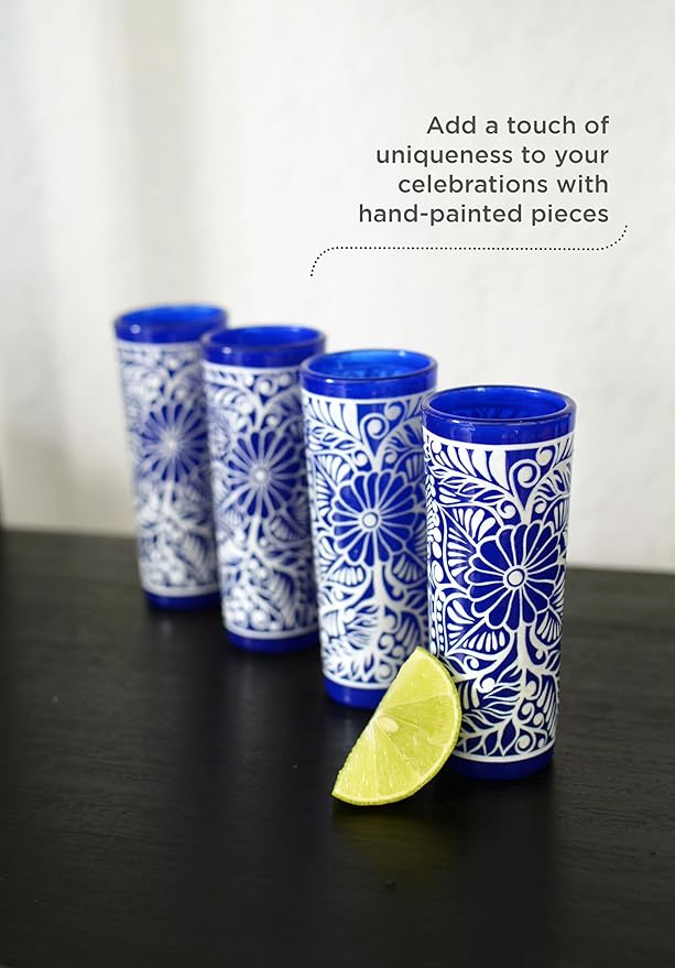 Tequila Decanter Set, Liquor Decanter with Shot Glasses and Mexican Sombrero, Hand-painted Decanter, Skull Decanter, Bar Decoration, Unique Tequila Gift, Gift For Dad (Blue Catrina Set)