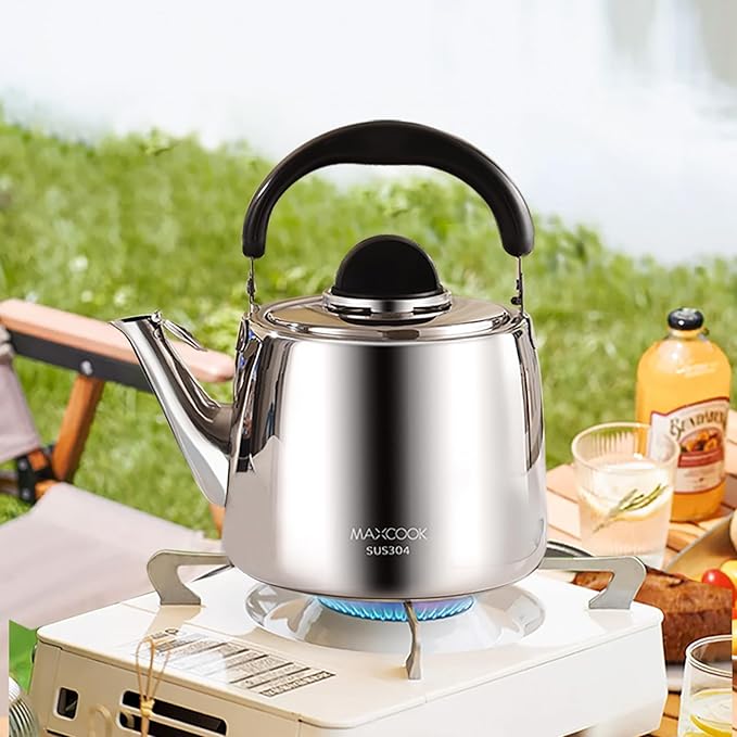 Tea Kettle, 18/8 Stainless Steel Whistling Teapot, 4.23 Quart, Fast Boiling, Anti-Hot Wood Handle (4L,Silver)