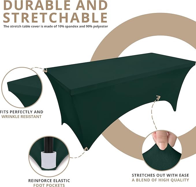 Utopia Kitchen Spandex Tablecloth 2 Pack [4FT, Hunter Green] Tight, Fitted, Washable and Wrinkle Resistant Stretch Table Cloth Rectangle Cover for Trade Show, Weddings & Parties [48Lx30Wx30H Inch]