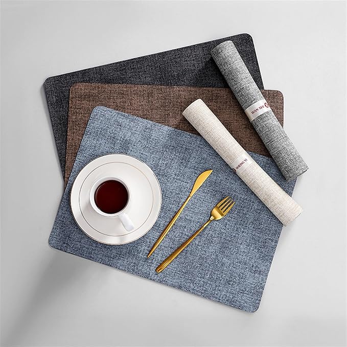 Set of 1/4 Modern PU Placemats for Table Waterproof Non-Slip Leather Tableware Mat Set Kitchen Accessories Coaster Cup(Vin Coffee,44x30cm 1pcs)