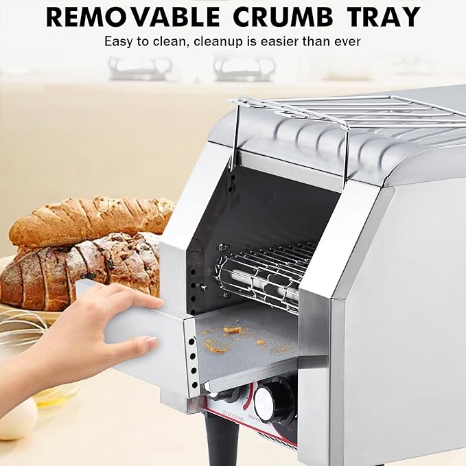 Commercial Conveyor Toaster, 1700W Stainless Steel Bagel Toaster with 7-Speed Control, 300 Slices Per Hour for Restaurant, Cafe, Bakery, Breakfast Service (Countertop)