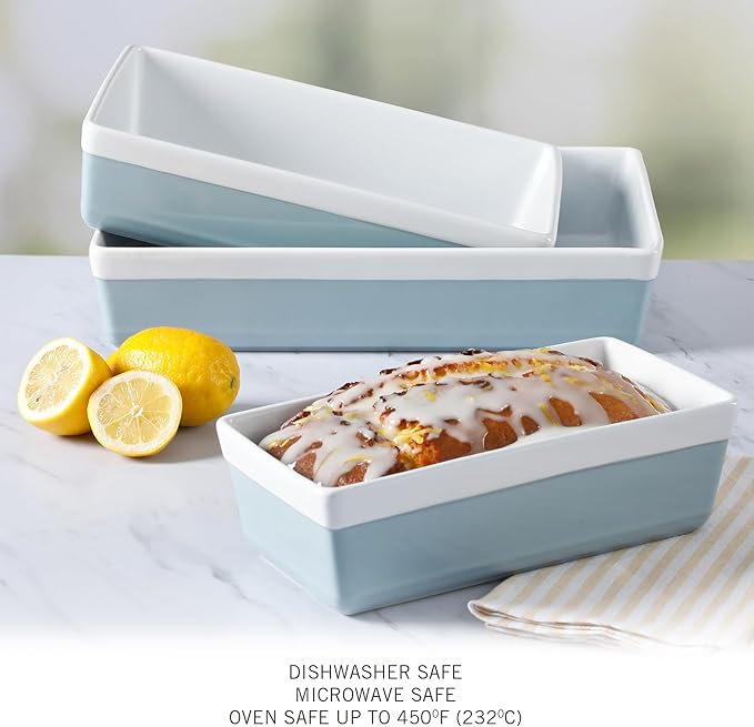 MARTHA STEWART 3-Piece Oven to Table Stoneware Bakeware Set – Baking Dish & Casserole Set – Dusty Blue – Durable Oven-Safe Bakeware for Baking and Serving