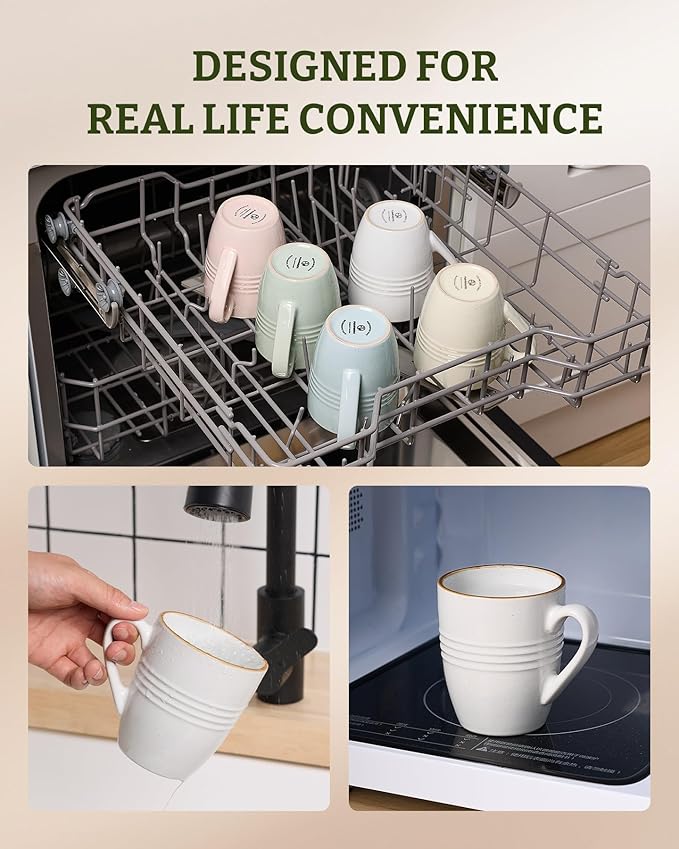 famiware Jupiter Coffee Mugs Set of 6, 13 oz Coffee Mug, Microwave and Dishwasher Safe, Coffee Cups with Handle for Coffee, Tea, Cocoa, Milk, White