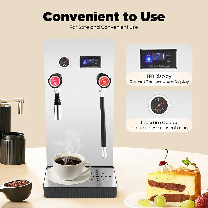 Commercial Milk Frother, 2500W 8L Steam Milk Foam Machine, Full-Automatic Steam Boiling Water Frothing Machine, Electric Steam Milk Frother Machine for Tea Coffee Dessert Milk