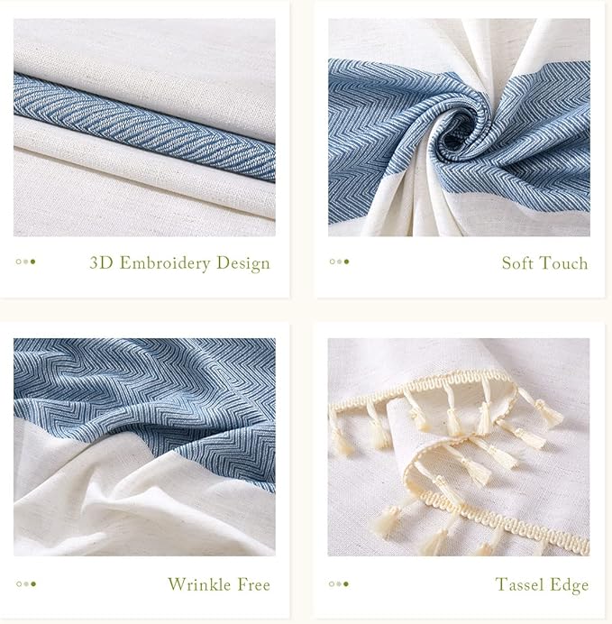 QIANQUHUI Embroidered Tablecloth for Dining, Rustic Farmhouse Kitchen Table Cloth Blue, Dust Proof Spillproof Soil Resistant Cotton Linen Rectangle TableCloths（Sky Blue,55x55 inches）