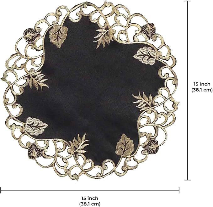 Decozen Set of 8 Doilies for Table, Lace Doilies - Rustic, Crochet, Farmhouse, Kitchen, Dining Table Centerpiece Decor - Round Christmas Placemats - 15 inch Gold Black, The Tarantino Collection