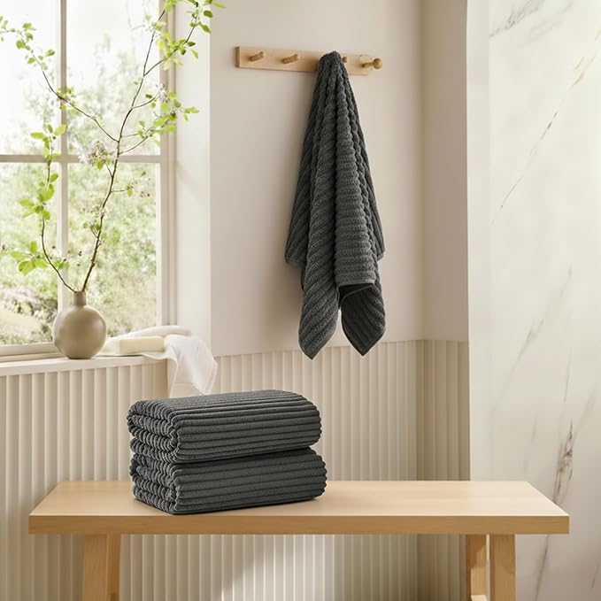 6-Piece Bath Towel Set(30"x60"), 2 Large Bath Towel Sheets, 2 Hand Towels and 2 Washcloths - Highly Absorbent Quick Dry Microfiber,Ultra Soft Towel Set for Bathroom (Charcoal Gray)