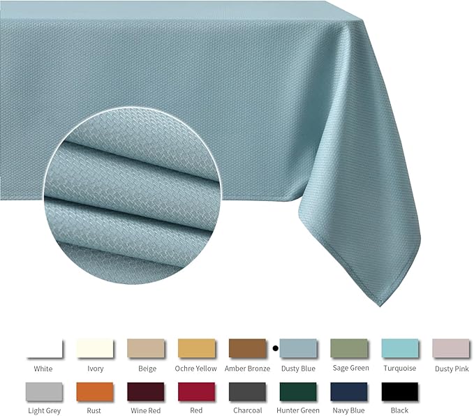 maxmill Jacquard Tablecloth Stain Resistant Waterproof Wrinkle Resistant Spillproof Washable Soft Textured Table Cloth for Dining Room, Indoor and Outdoor Use, Rectangle 60 x 140 Inch, Dusty Blue