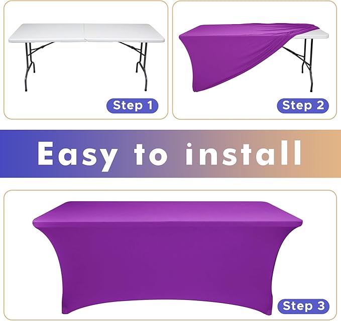 Nasitos 2 Pack Spandex Purple Tablecloths for 6 Foot Rectangle Table-Open Back Valentines Stretch Table Cloths for 6 Foot, Washable and Wrinkle Resistant for Wedding, Parties, Buffet, Baby Shower