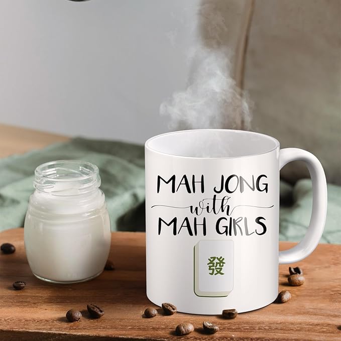 Mah Jong Gifts Mug, Mahjong Gifts for Women Coffee Cup Ceramic, Gift for Mahjong Players Lovers, Mah Jong Accessories Ceramic Coffee Tea Mug 11 oz