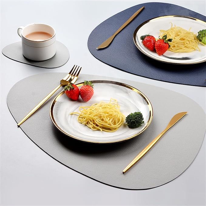 Leather Table Mats Tableware Pad Placemat Heat Insulation PU Bowl Coaster Kitchen Non-Slip(Black)