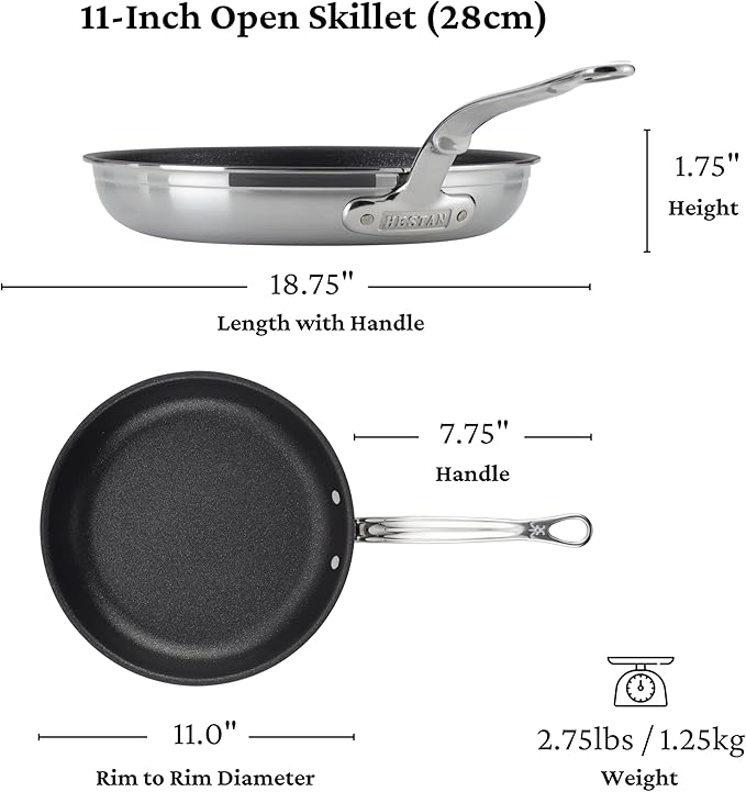Hestan ProBond Forged TITUM - Professional Clad Stainless Steel, Nonstick, Frying Pan, (11-Inch) Induction Compatible, Made without PFOAs