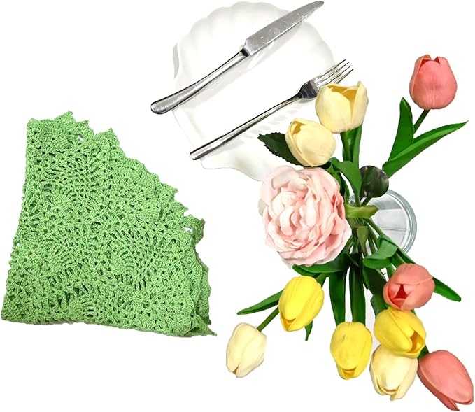 BIBITIME Lace Tablecloth Doily Handmade Crochet Placemat Women Vase Mat Kitchen Table Runner (1PC- 18 in to 20 in, Apple Green)