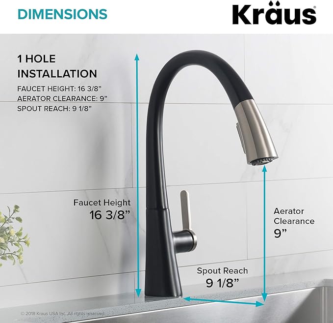 Kraus KPF-1673SFSMB Nolen Dual Function Pull, Faucets for Kitchen Sinks, Single-Handle, 16 3/8 Inch, Spot Free Stainless Steel/Matte Black