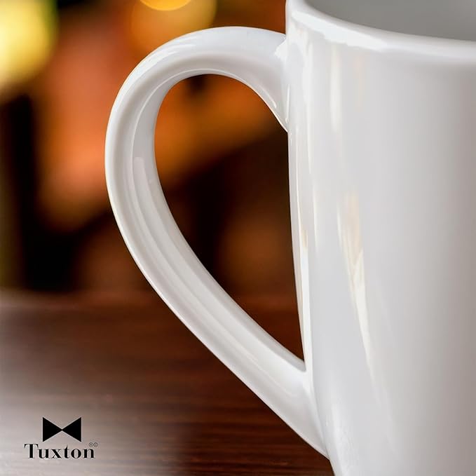 Tuxton China BPM-160A Milano Mug, 16 oz., 3-3/4" Diameter x 4-3/8"H, Microwave and Dishwasher Safe, Oven Proof, Fully Vitrified, DuraTux, Porcelain White, Pack of 24
