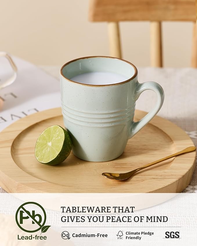 famiware Jupiter Coffee Mugs Set of 4, 13 oz Coffee Mug, Microwave and Dishwasher Safe, Coffee Cups with Handle for Coffee, Tea, Cocoa, Milk, Light Green