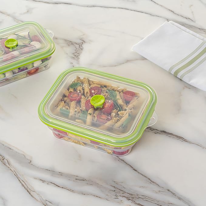 Restaurantware-Fresh Hero 51 Ounce Storage Containers, 1 Durable Airtight Food Containers - Microwavable, Freezable, Green Silicone, Collapsible, Dishwashable, With Vented Lids