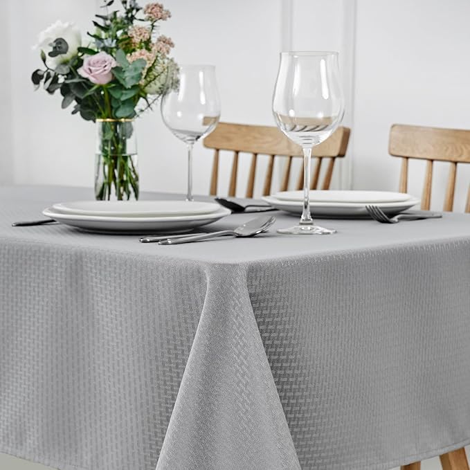 maxmill Square Tablecloth Weaved Texture Stain Resistant Waterproof Wrinkle Free Washable Soft Table Cloth, Decorative Fabric Table Cover for Dining Room Dinner Parties, 52 x 52 Inch, Light Grey
