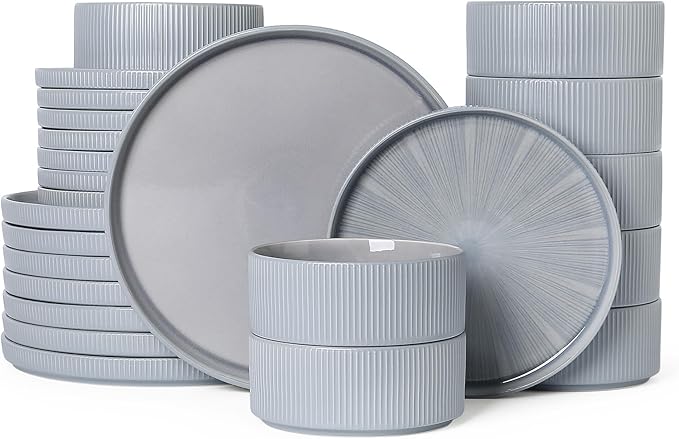 Dinnerware Sets for 8, Ceramic Plates and Bowls Set 24 Piece Dinnerware Chip Resistant Stoneware, Dishwasher and Microwave Safe-Blue