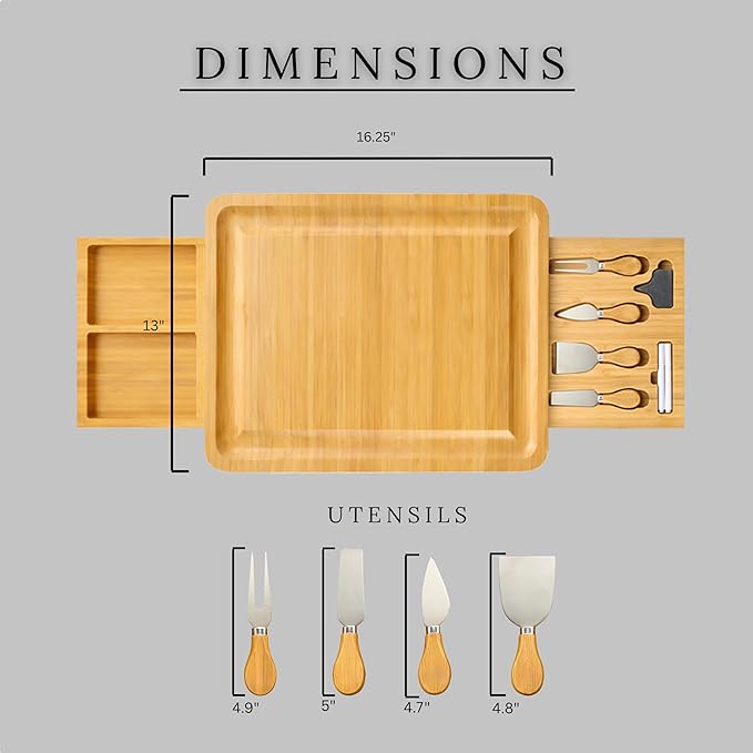 Personalized Charcuterie Boards Gift Set - Custom Engraved Bamboo Cheese Board with Drawer & Knife Set for Wedding, Anniversary & Housewarming Gift for Couples
