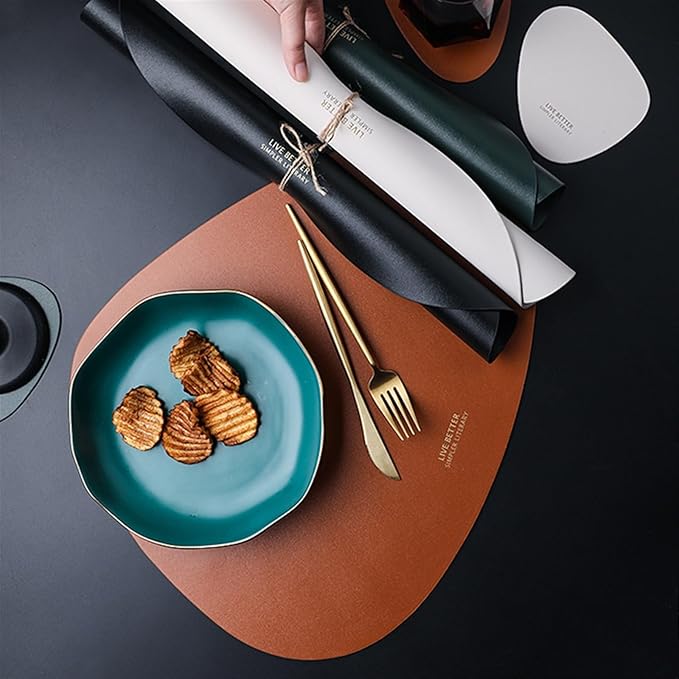 Decorative Coffee Coasters PU Leather Placemat European Style Table Mat Home Decoration(Black Big)