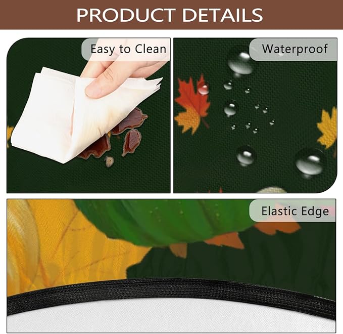Outdoor Fitted Round Table Cloth With Umbrella Hole, Autumn Pumpkin Circle Elastic Tablecloth 36"-44" Waterproof Zipper Patio Table Cover for Picnic Camping Party Halloween Christmas Decoration