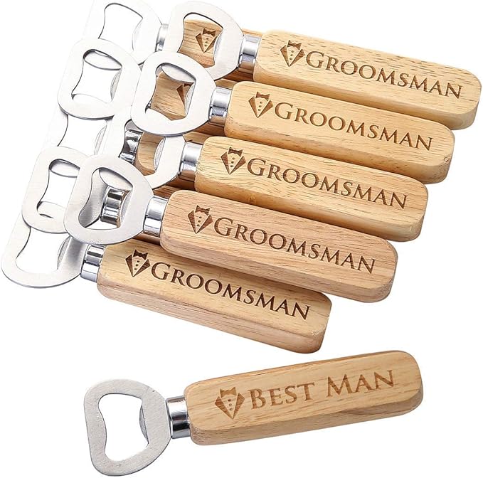 Pongs Set of 10 Wooden Bottle Opener Cap Opener, Groomsmen Gift, Best Man Gift, Wedding Gift, Wedding Favors (9 Groomsman and 1 Best Man)