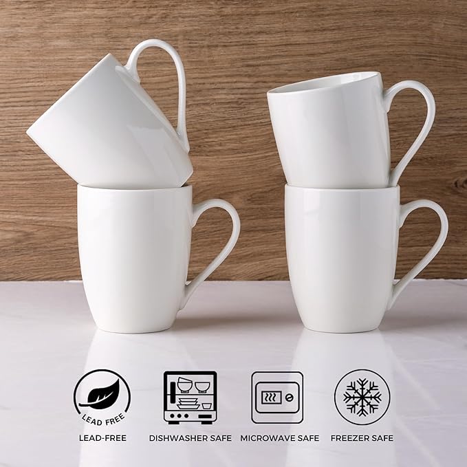 GBhome 16oz Coffee Mugs Set of 6, Large Ceramic Coffee Mugs for Man, Woman, Dad, Mom, Modern Coffee Mugs Set with handle for Tea/Latte/Cappuccino/Milk/Cocoa. Dishwasher&Microwave Safe,White