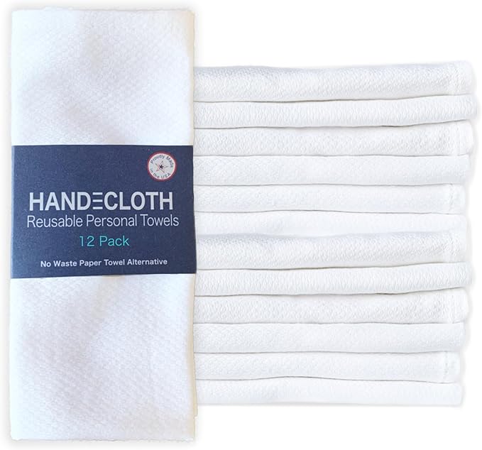 HANDECLOTH Reusable Paper Towels/American Made/Quality Finished Edge/Cotton/Machine Washable/Absorbent and Durable/No Pilling/Microfiber Alternative/Guest Towel/White (12 Pack)