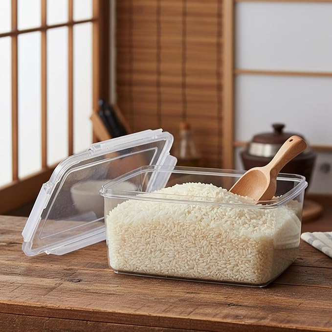 Rice Container Airtight Food Storage Containers with Lids, Transparent Cereal Dispenser Bin for Bread,Coffee Beans,Cookies,Flour,Grain Cereal Soybean Corn,Begie,Pet Dog Cat Food Storage Container