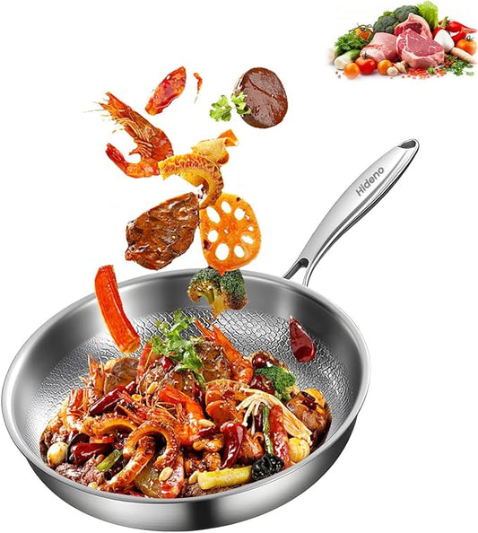 Titanium Pan Frying Pans for Cooking Non Stick with Lid 11.81in Upgraded Non-toxic Pro Cookware Grill Pot for Stove Tops Camping Skillet Extreme Heat-Resistant Lasts (Without lid, 10.23in)