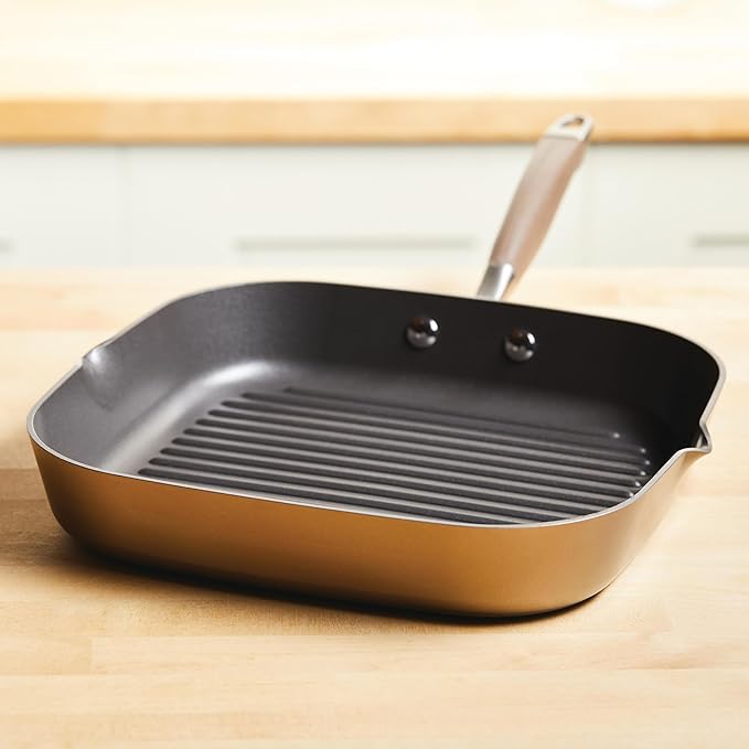 Anolon Advanced Home Hard Anodized Nonstick Deep Square Griddle Pan/Grill, 11 Inch, Bronze