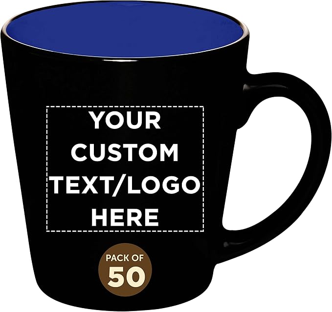 Custom Ceramic Coffee Latte Mugs 12 oz. Set of 50, Personalized Bulk Pack - Perfect for Coffee, Tea, Espresso, Hot Cocoa, Other Beverages - Royal Blue