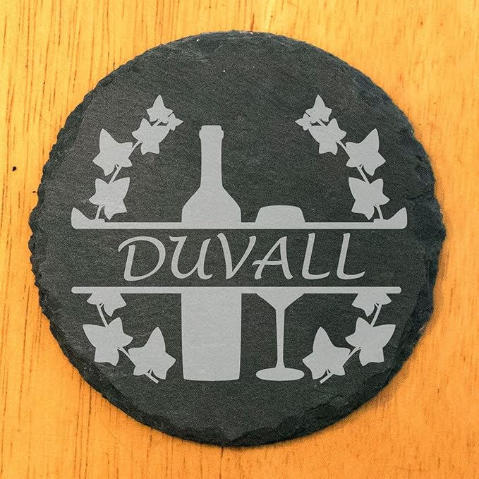 Vine & Glass: Personalized Slate Coasters for Wine Lovers - Round Slate - Set of 8