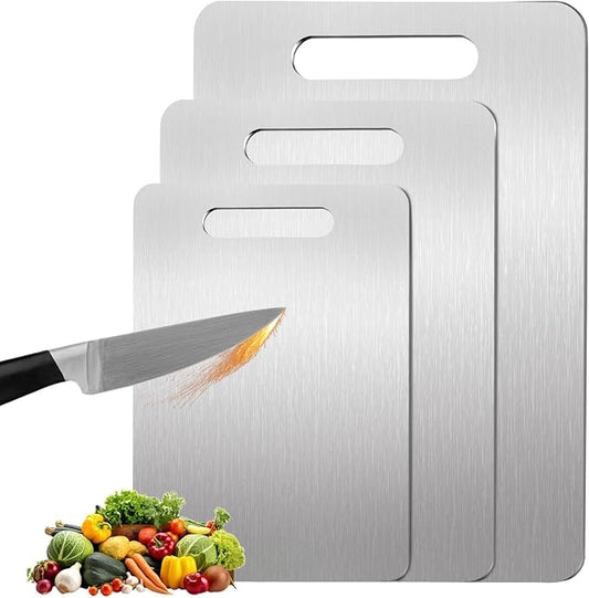 3 Pack Titanium Cutting Boards for Kitchen,100% Pure Titanium, Cutting Edge Hygiene & Durability, Double-sided food-grade Cutting Board For Meats Fruist And Vegetables,Easy to Clean（M+L+XL)