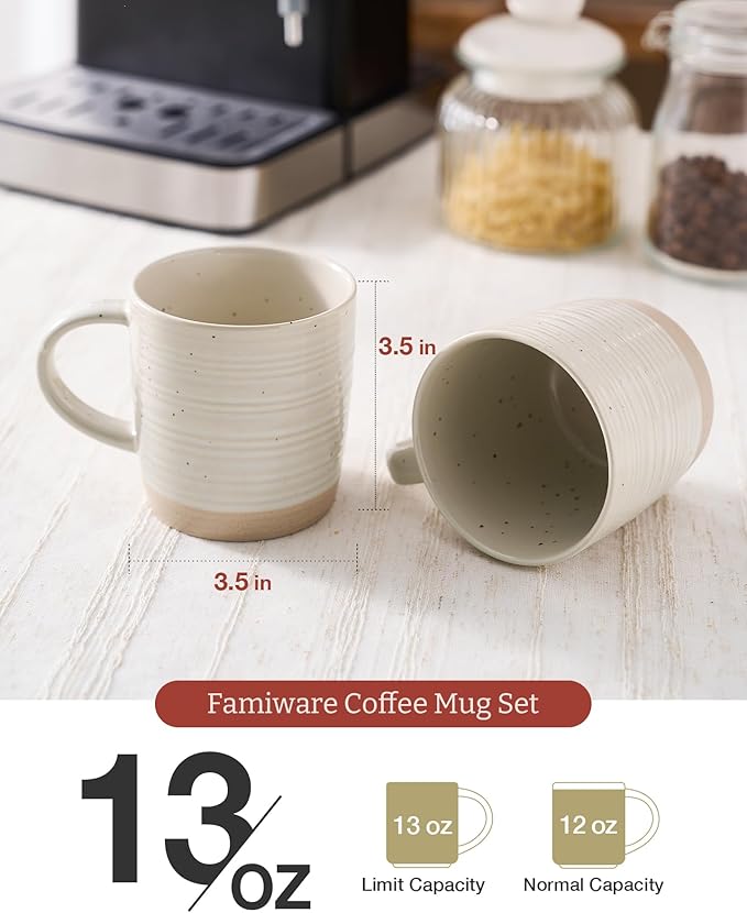 famiware Coffee Mugs Set of 6, 13 oz Mug Set, Ceramic Cup Set with Handle for Coffee, Tea, Cocoa, Milk, Constellation Series, Beige