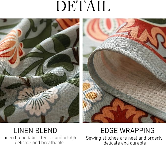 ISAENNE Designer Bohemian Linen Green Rectangular Tablecloth,Floral Indoor Table Cloth,Stain Resistant Decor Tablecloths for Dining Thanksgiving Kitchen Party Christmas,55"*87"-Naples