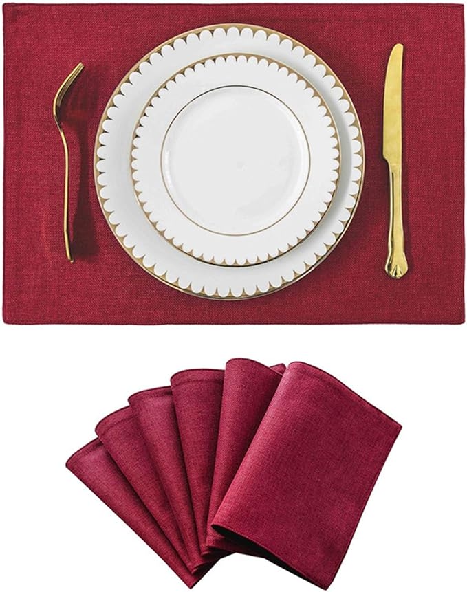 Non-Slip Placemats Woven Blue Set of 4/6 Pieces Heat Dining for Kitchen Washable Table Mat(Red 6 Pieces)