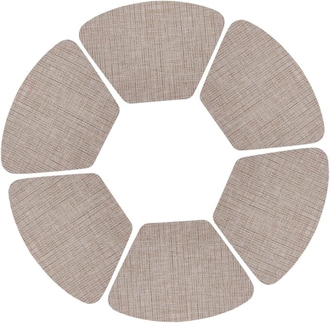 PVC Round Table Placemats Wedge Shaped Place Mat Pads with Centerpiece Round Mat Heat Table Mats Washable(Stripe Cream Yellow)