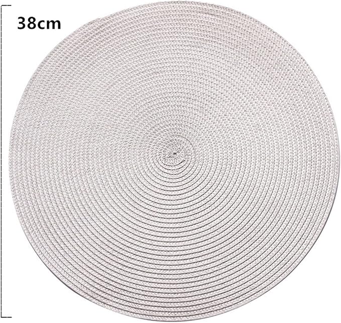 Table Mat Round Woven Placemats PP Waterproof Dining Non-Slip Napkin Disc Bowl Pads Drink Cup Coasters Kitchen Decoration(Light)