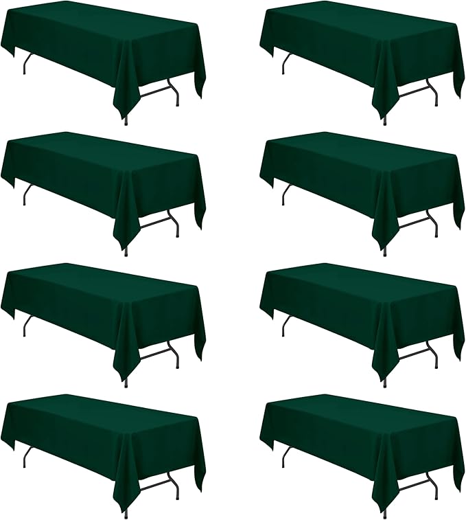 BRILLMAX 8 Pack Hunter Green Tablecloths 60 x 126 Inch for 8ft Rectangle Tables - 150 GSM Polyester Fabric, 15" Standard Drop, Water, Stain & Wrinkle Resistant Cloth Cover for Wedding Dining Buffet