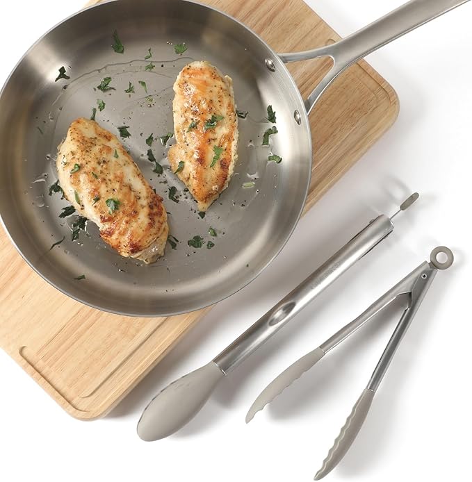 Calphalon Edge 2 Piece Stainless Steel Kitchen Tongs Set W/Silicone Heads - Taupe